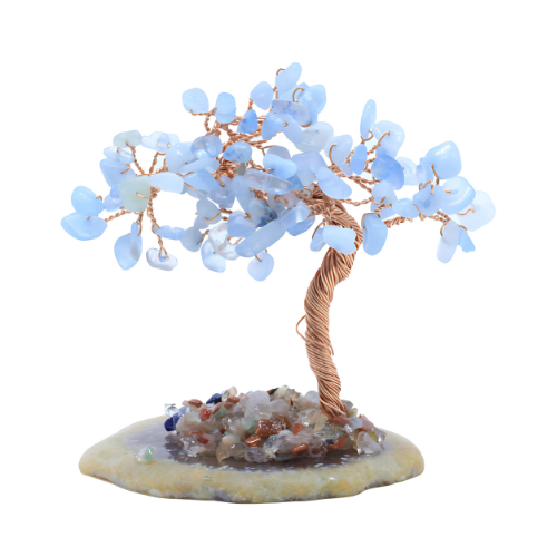 Arbre du Bonheur Aigue Marine base Améthyste 12 cm et chips de minéraux
